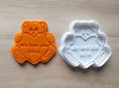 Personalized Teddy Heart Cookie Cutter and Stamp Set