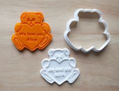 Personalized Teddy Heart Cookie Cutter and Stamp Set